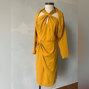 Vixen by Micheline Pitt Mustard Yellow Twist Halter Midi Dress